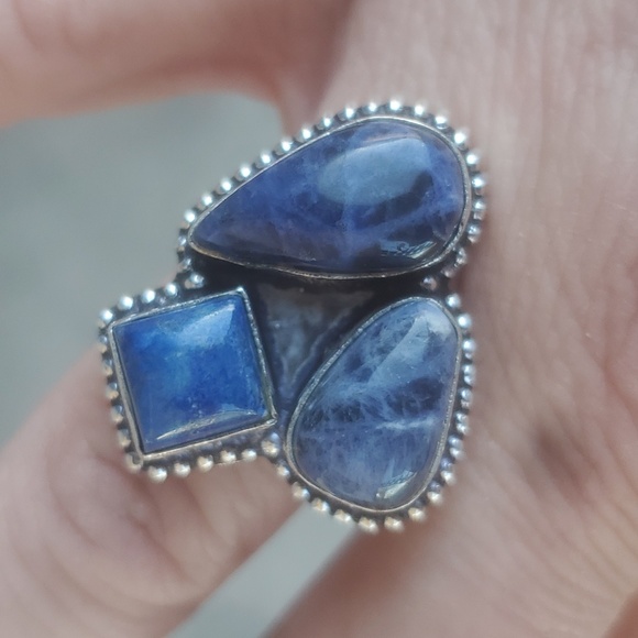 New Sodalite and Lapis Lazuli 925 Silver Ring. - Picture 13 of 13